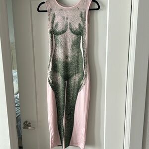 “Naked” Pink and Green Long Dress
